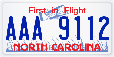 NC license plate AAA9112