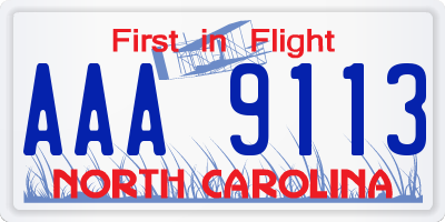 NC license plate AAA9113