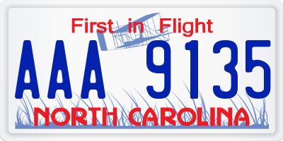 NC license plate AAA9135