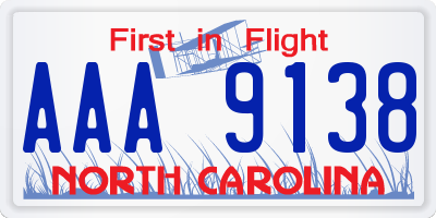 NC license plate AAA9138