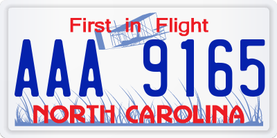 NC license plate AAA9165