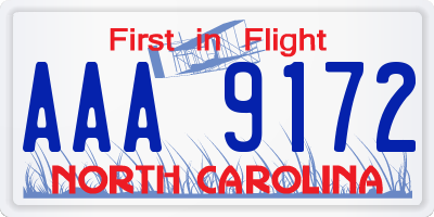 NC license plate AAA9172