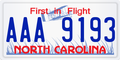 NC license plate AAA9193