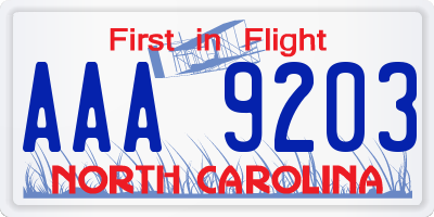 NC license plate AAA9203