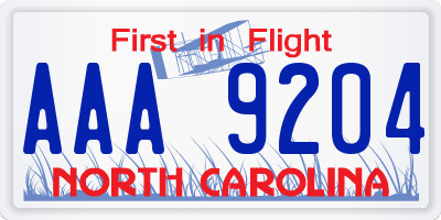 NC license plate AAA9204
