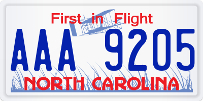 NC license plate AAA9205