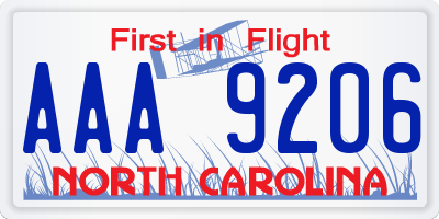 NC license plate AAA9206