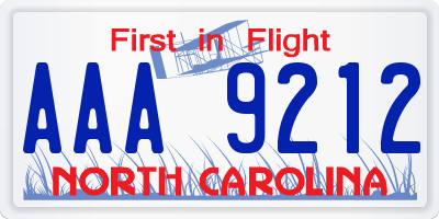 NC license plate AAA9212