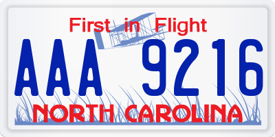 NC license plate AAA9216