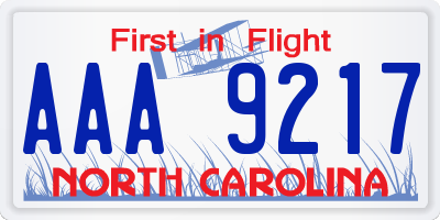 NC license plate AAA9217