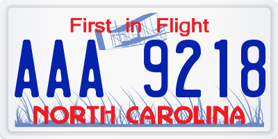 NC license plate AAA9218