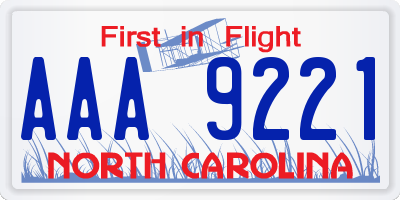 NC license plate AAA9221