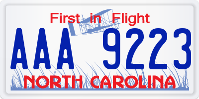 NC license plate AAA9223