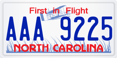 NC license plate AAA9225