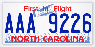 NC license plate AAA9226