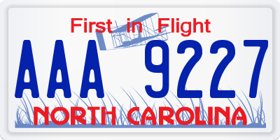 NC license plate AAA9227