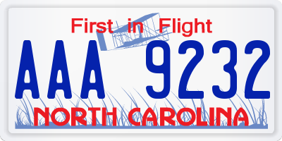 NC license plate AAA9232