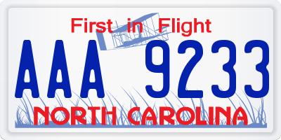 NC license plate AAA9233