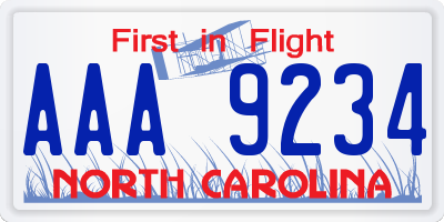 NC license plate AAA9234