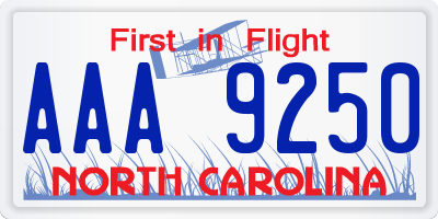 NC license plate AAA9250