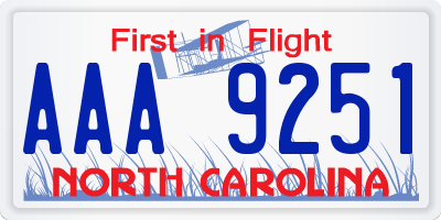 NC license plate AAA9251