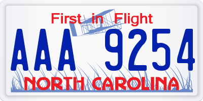 NC license plate AAA9254