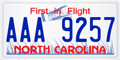 NC license plate AAA9257