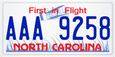 NC license plate AAA9258