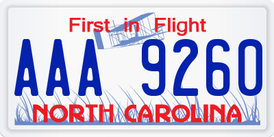 NC license plate AAA9260