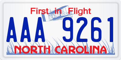 NC license plate AAA9261