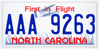 NC license plate AAA9263