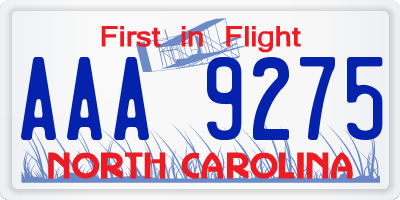 NC license plate AAA9275