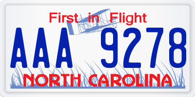 NC license plate AAA9278