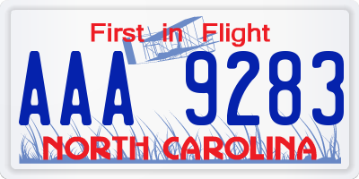 NC license plate AAA9283