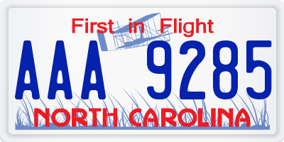NC license plate AAA9285