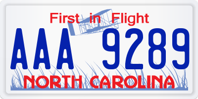 NC license plate AAA9289