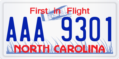 NC license plate AAA9301