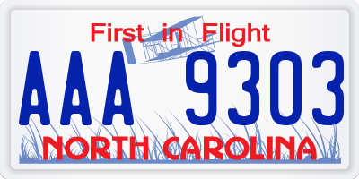 NC license plate AAA9303