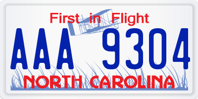 NC license plate AAA9304