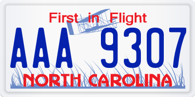 NC license plate AAA9307