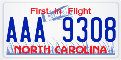 NC license plate AAA9308