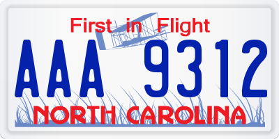 NC license plate AAA9312