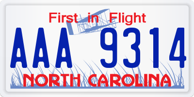 NC license plate AAA9314