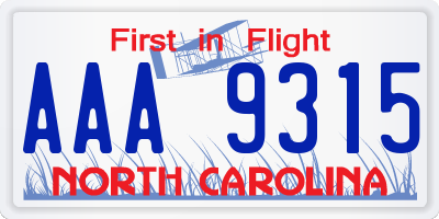 NC license plate AAA9315