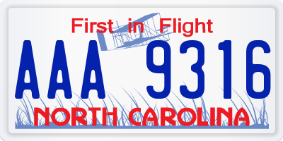 NC license plate AAA9316