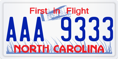 NC license plate AAA9333