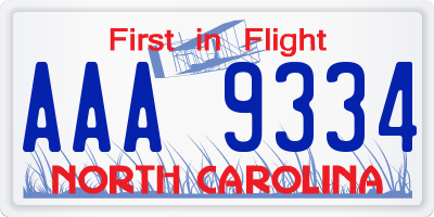 NC license plate AAA9334