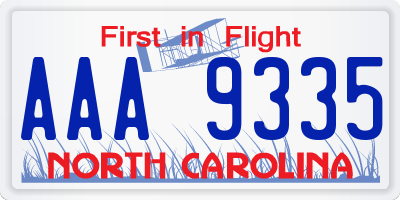 NC license plate AAA9335