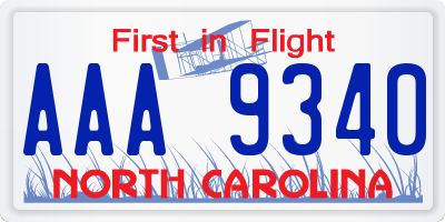 NC license plate AAA9340