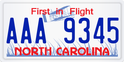 NC license plate AAA9345